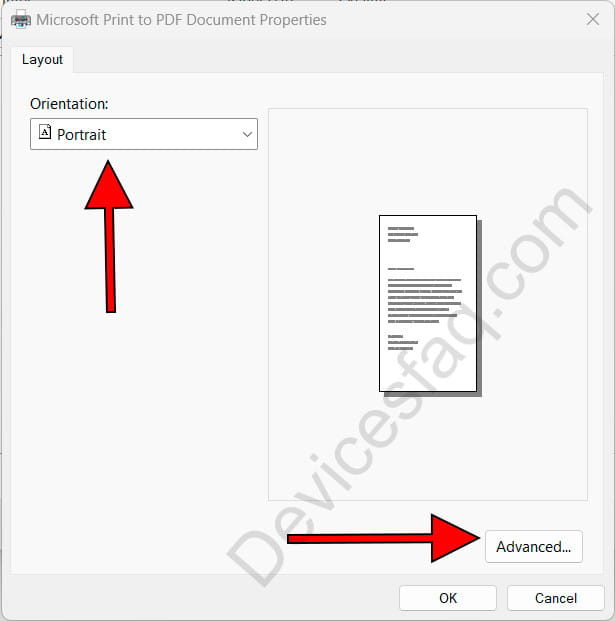 Document properties to print as PDF
