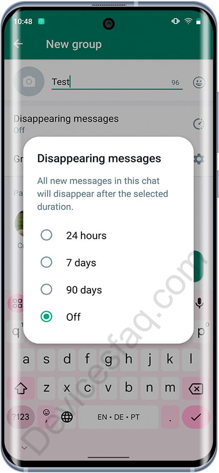 Configure temporary WhatsApp messages