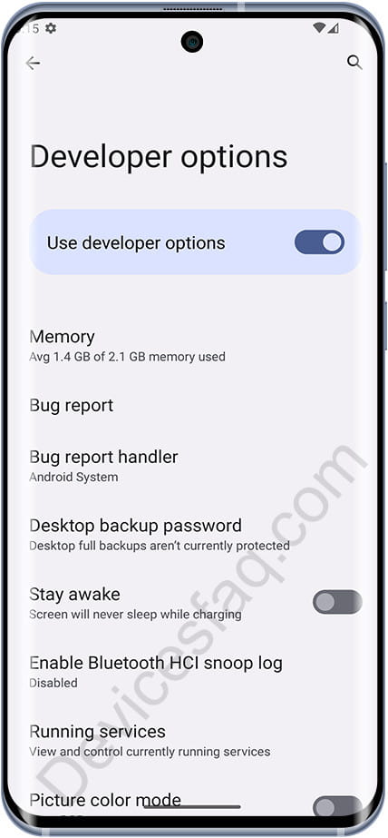 Developer Options Menu on Android