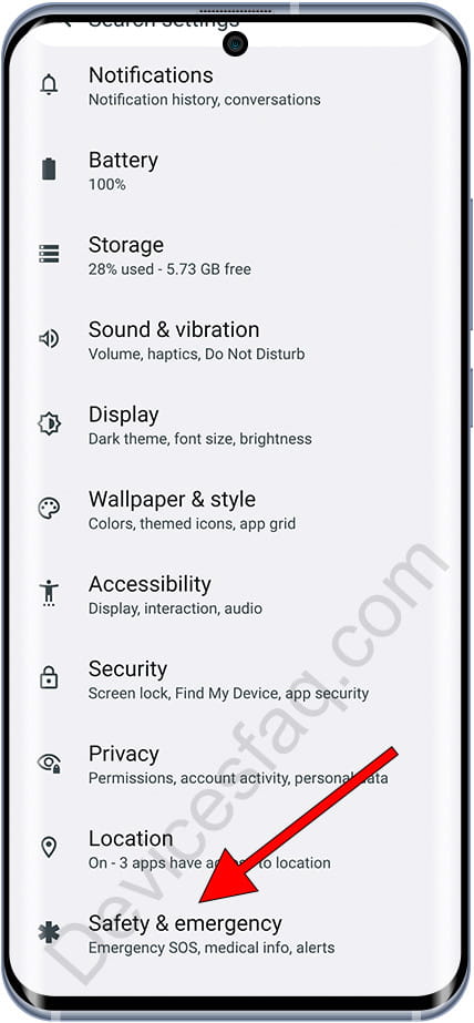 Safety and emergency settings Android