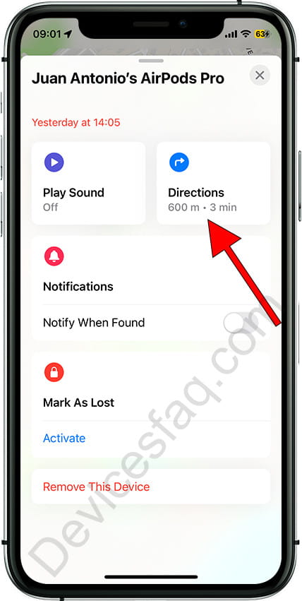Directions to find AirPods