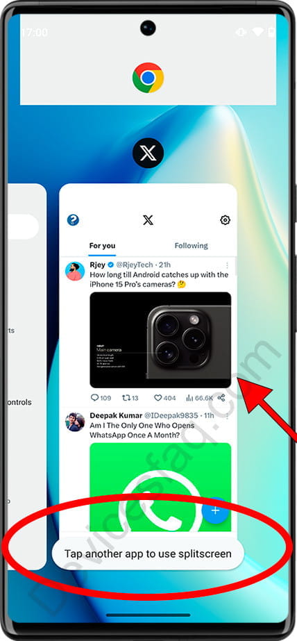 Tap another app to use split screen