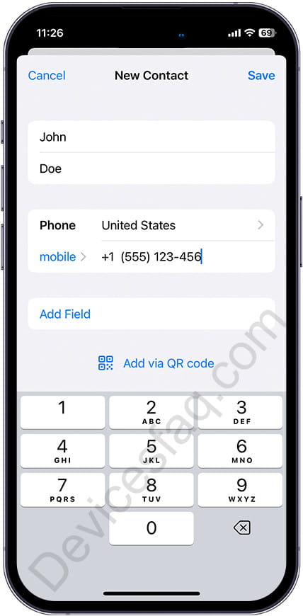 Create WhatsApp contact on iPhone