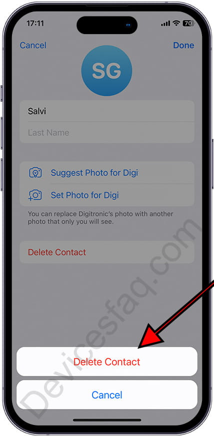 Delete Telegram contact on iPhone