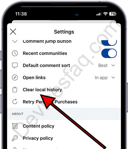 Clear local Reddit history on iPhone