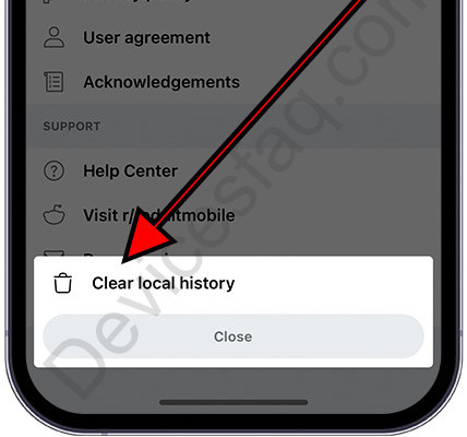 Confirm clear Reddit local history