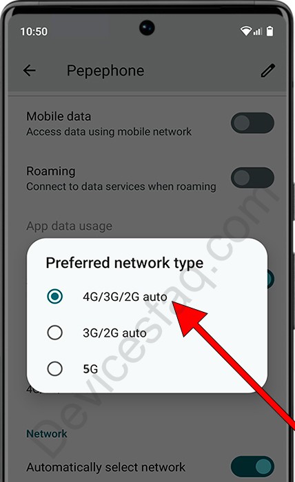 Change 5G Android network type