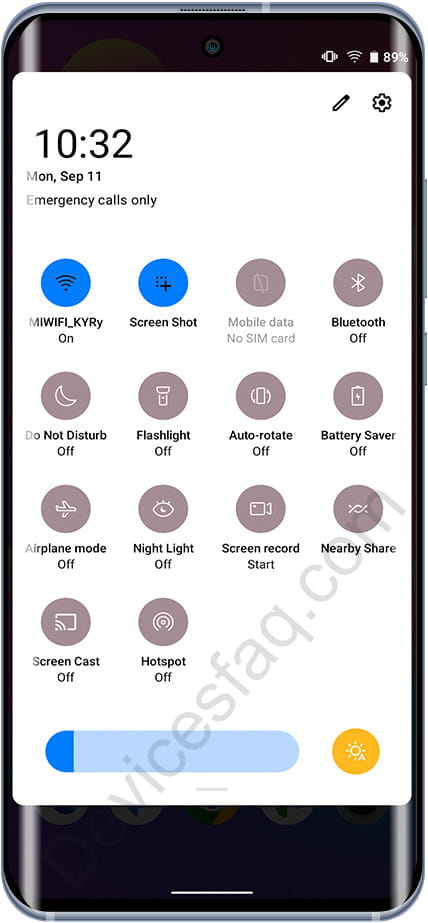 Android shortcuts panel