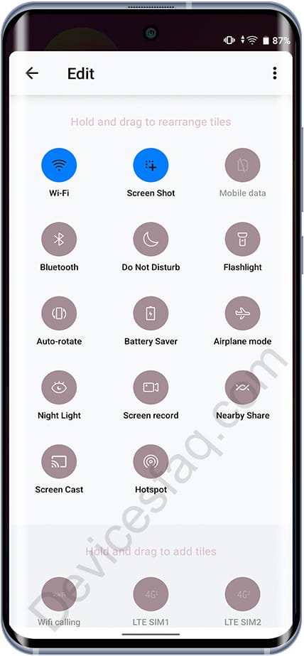 Android shortcuts panel editor