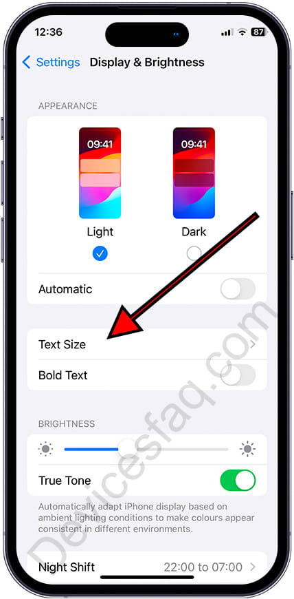 iPhone text size