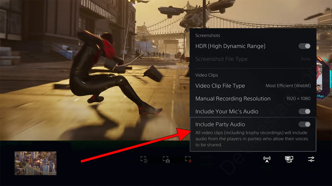 Include player sound in PS5 screen recording
