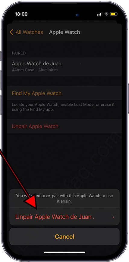 Confirm unpair Apple Watch