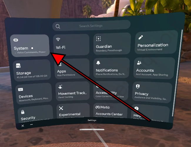 Oculus system settings