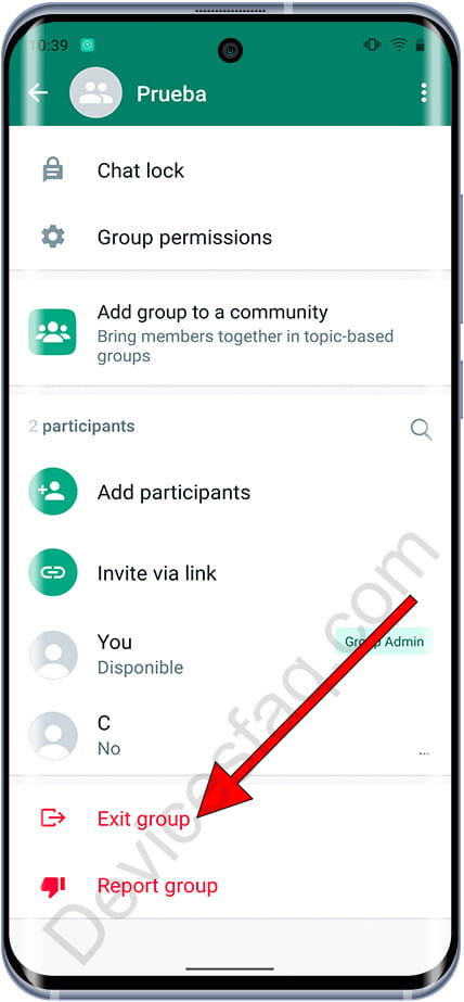 Exit group on WhatsApp