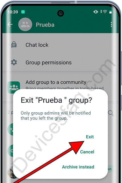 Confirm leaving WhatsApp group