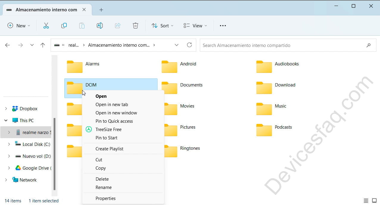 Storage context menu