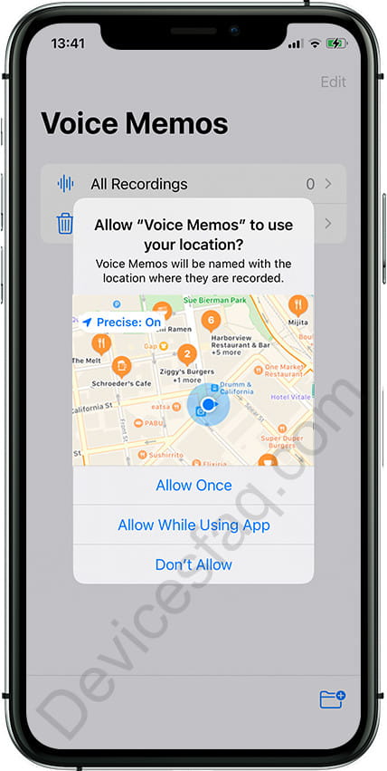 iPhone Voice Memos App Location Permissions