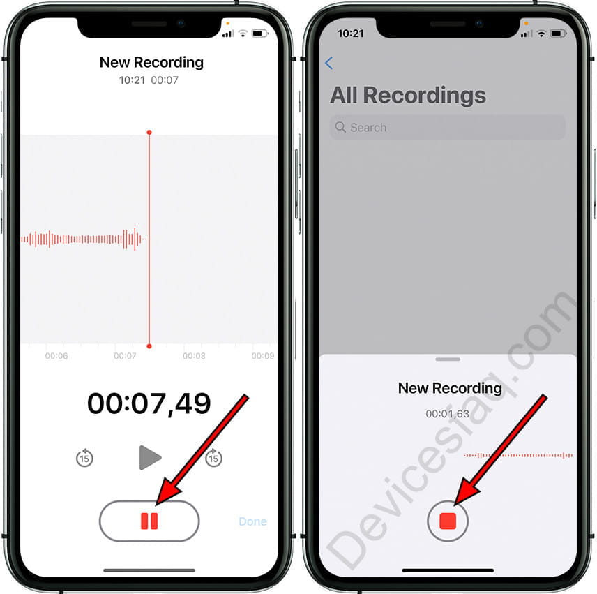 Pause or stop voice memo on iPhone