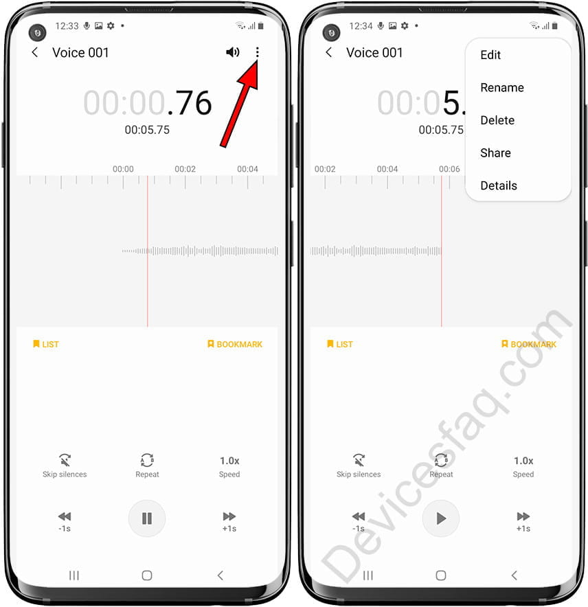 Voice recording options on Samsung