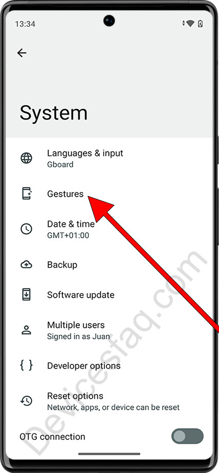 Android gesture settings