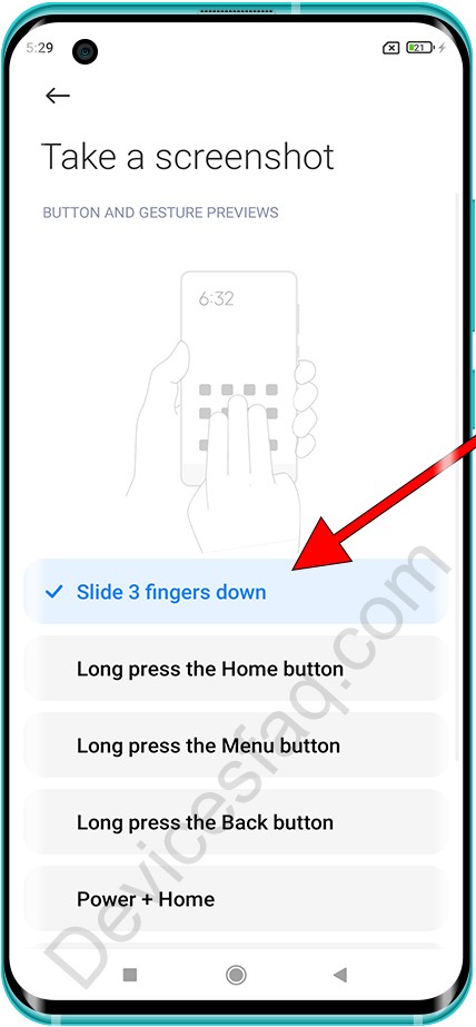 Screenshot with three fingers Xiaomi