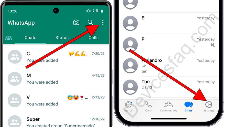 Open WhatsApp settings on Android or iPhone