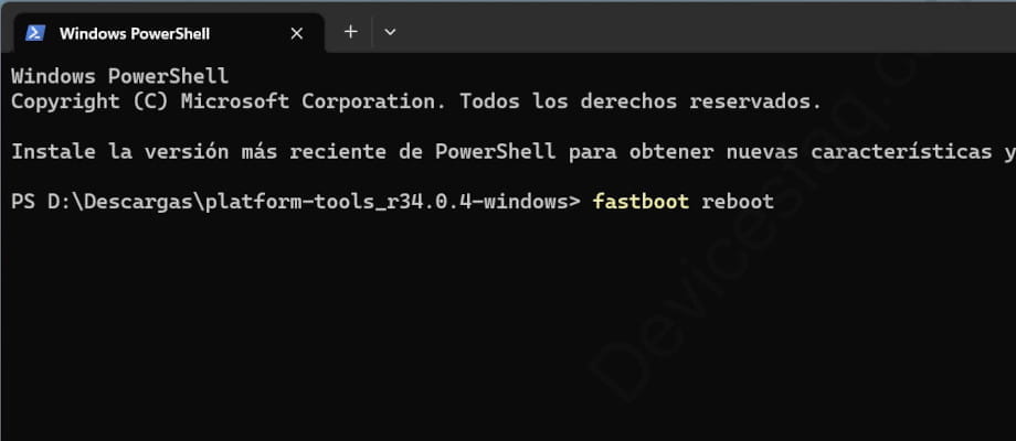 Fastboot reboot in Windows terminal