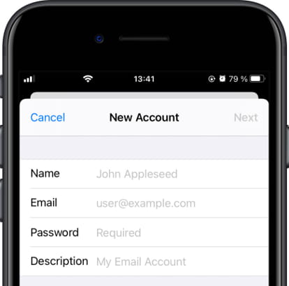 New email account Apple iPhone X