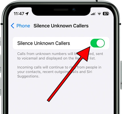 Activate Silence Unknown Callers