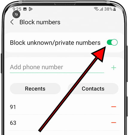 Block unknown / private numbers Samsung