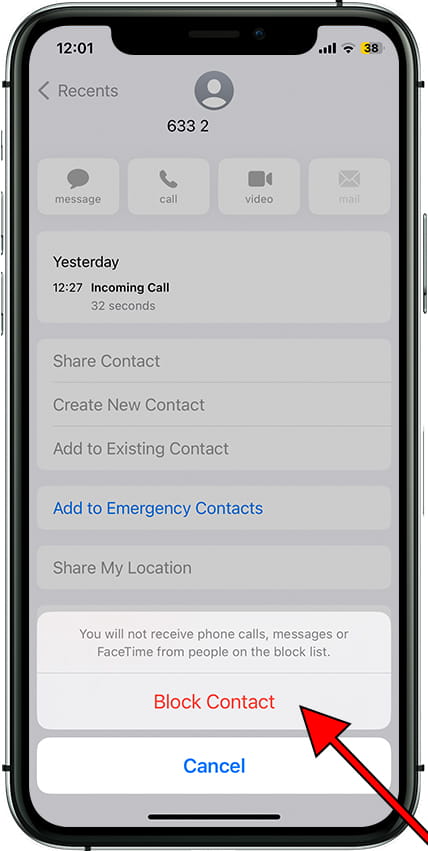 Confirm block contact iOS