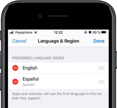 Change order languages iOS