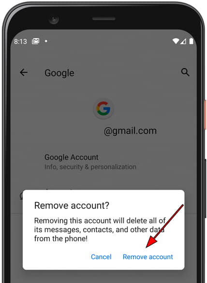 Confirm remove account Android