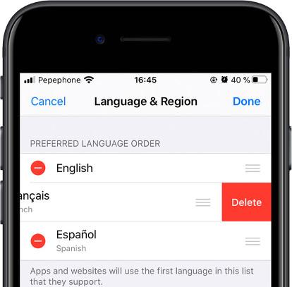 Delete language iOS