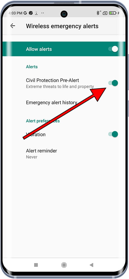 Activate or deactivate Civil Protection Pre-Alert Xiaomi