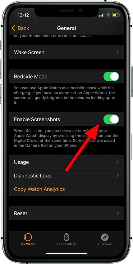 Enable Apple Watch screenshots