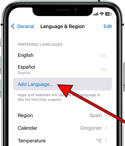 iPhone iOS language