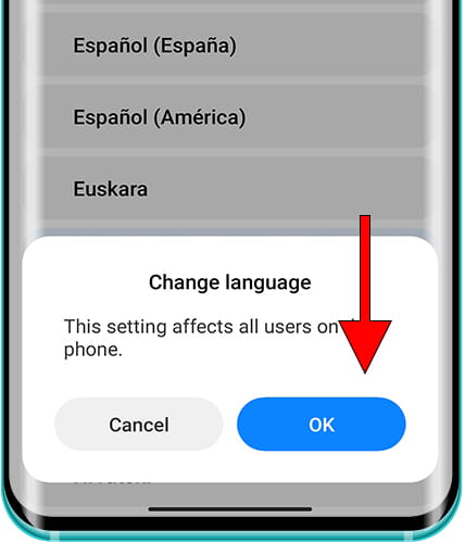 Confirm language change Xiaomi