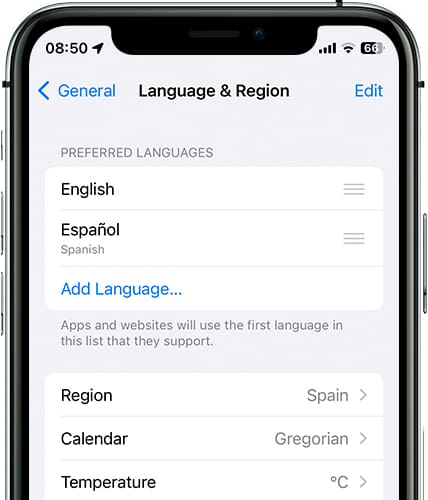 Change order languages iOS