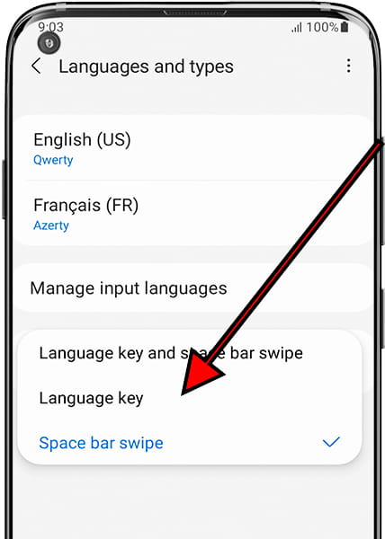 Language key method Samsung