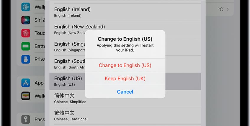 Confirm change language iOS