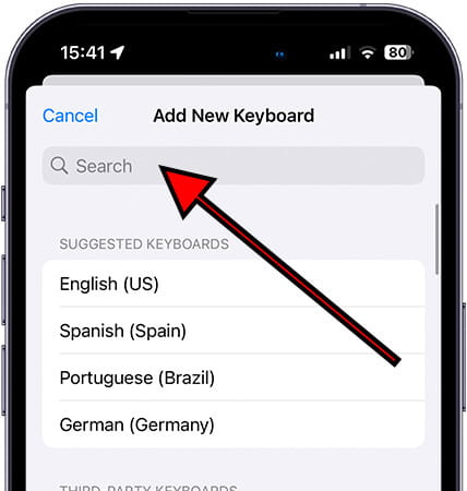 Search keyboard languages iOS