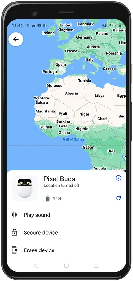 Pixel Buds A-Series location map