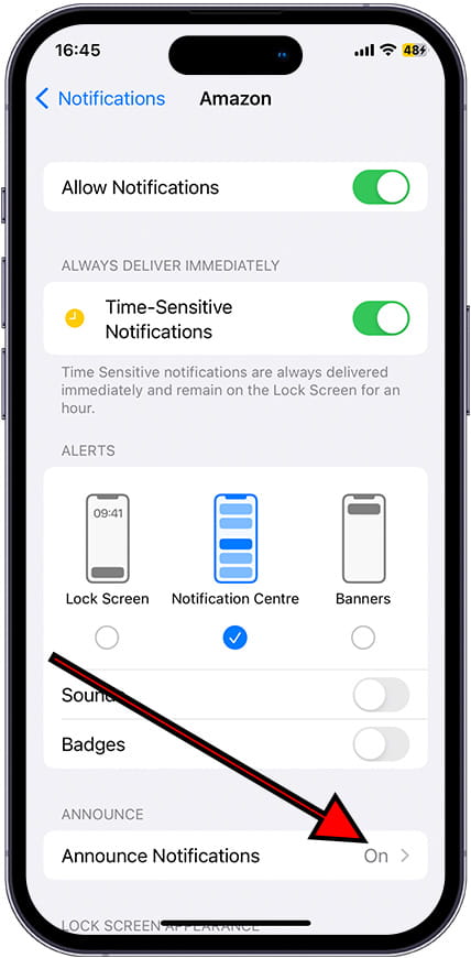 Announce notifications iOS