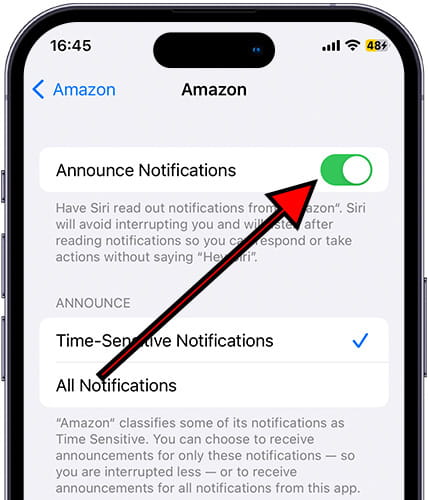 Activate announce notifications iOS