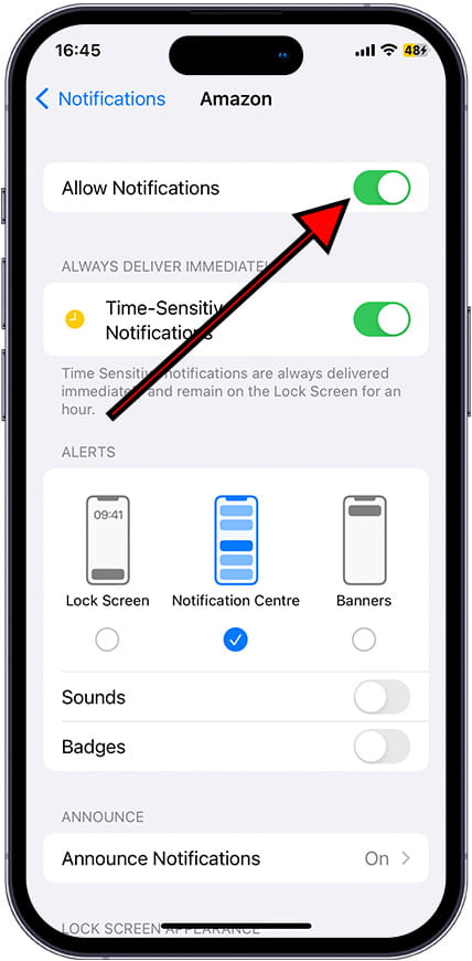 Allow notifications iOS