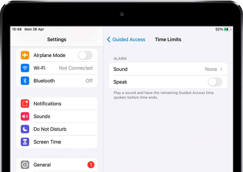 Guided access time limits