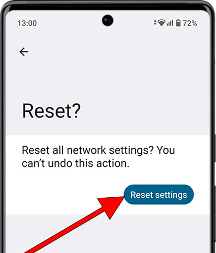 Confirm reset network settings on Android