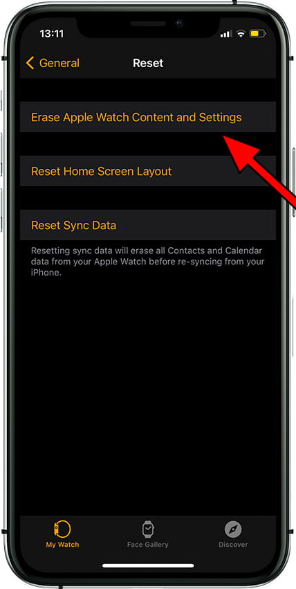 Clear Apple Watch content and settings