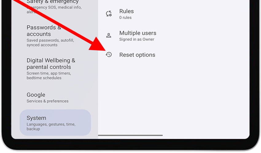 Android reset options